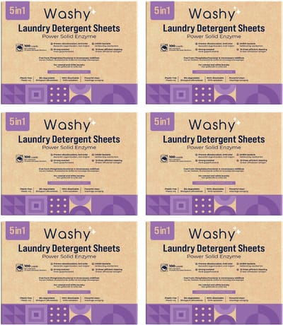 Washy Wasstrips Lavendel 6X - Wasmiddeldoekjes voor Witte, Gekleurde en Zwarte Was - Wasmiddel Strips - Eco Wasmiddel Vellen - Duurzame Laundry Strips (600 wasbeurten)
