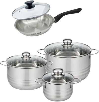 Set van 1 pan 20 cm roestvrij staal en deksel, 3 roestvrijstalen kookpotten 16, 20 en 24 cm Fackelmann Geneva