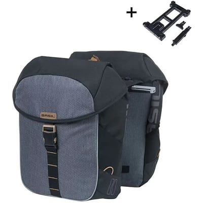 Basil Miles dubbele fietstas MIK, 34L, black slate - polyester - waterdicht - reflectiedetails -