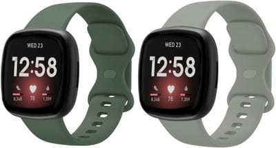Strap-it Bundel – 2x Siliconen Horlogebandjes voor Fitbit Versa 3/4 & Sense/Sense 2 (Donkergroen & Grijs, Maat L)