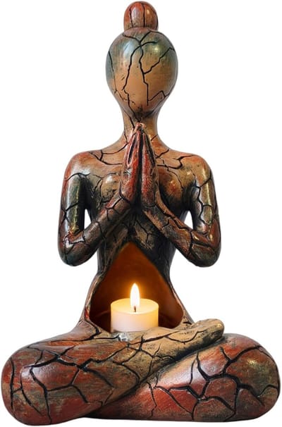 Yoga Houdfiguur - Meditatie Decoratie - Rustgevende Sfeer - Geïntegreerde Kaarsenhouder - 25 x 17 x 15 cm