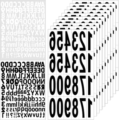 Set van 240 zelfklevende nummerstickers van 75 mm, weerbestendig, zwart en inclusief 2 vellen letterstickers voor huisnummering en decoratie