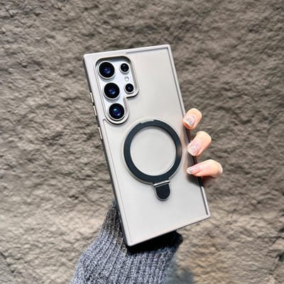 Metalen ring draaibare standaard S25 Ultra MagSafe hoesje voor Samsung Galaxy S24 S23 FE S22 S24 Ultra S25 Plus Magnetische matte houder cover for Samsung S22