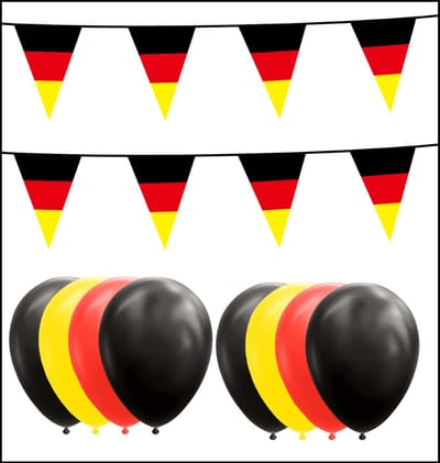 Duitsland feestpakket Big- 6x Vlaggenlijn 10 meter + 150 ballonnen zwart/rood/geel - Versiering Slinger Feestdecoratie Decoratie