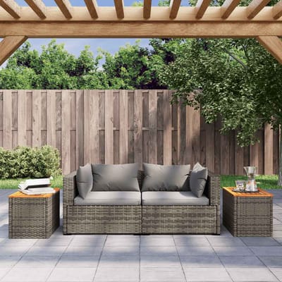 vidaXL - Tuinbijzettafels - 2 - st - 55x34x37 - cm - poly - rattan - en - hout - grijs