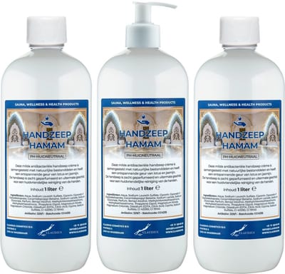 Handzeep Hamam 1 liter - set van 3 stuks - met gratis pomp - Voordeelverpakking
