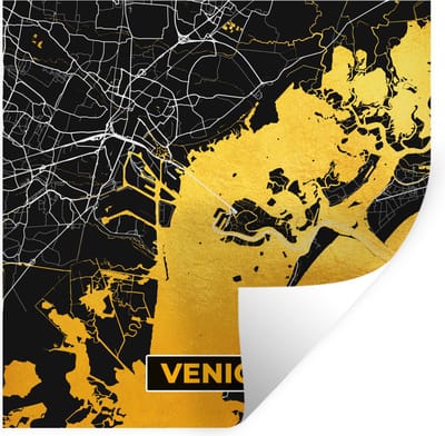 Muurstickers - Sticker Folie - Kaart - Venetië - Goud - Plattegrond - Stadskaart - 100x100 cm - Plakfolie - Muurstickers Kinderkamer - Zelfklevend Behang XXL - Zelfklevend behangpapier - Stickerfolie