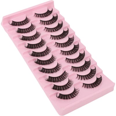 Ensemble de 10 paires de faux cils Courbe DD Wispy Fluffy Réutilisables 3D Multicouches Faux Cils pour pink