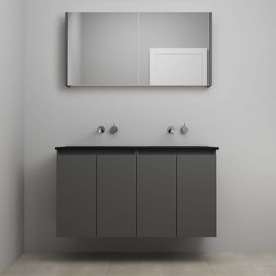 On-Line Badkamermeubelset - 120 cm - Bouwpakket - Greeploze Ladestructuur - Acryl Wastafel - zonder Kraangat - Spiegelkast - Mat Antraciet - V02