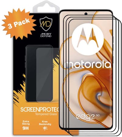 3-Pack MobyDefend Screenprotectors - Geschikt voor Motorola Edge 50 - Screensaver Met Zwarte Randen - Gehard Glas
