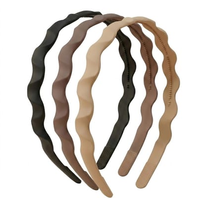 Set van 3 golvende haarbanden – kunststof hoofdbanden in zwart, bruin en beige