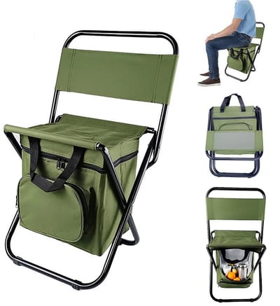 Stervia Opvouwbare Campingstoel Met Geïsoleerde Koeltas - Makkelijk Mee Te Nemen - Draagvermogen 118 KG - Groen - 35 x 27 x 60 cm