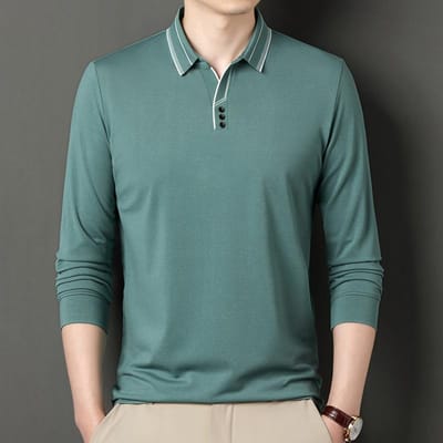 Lange Mouw Heren Top T-shirt Kraag Herfst Nieuw Jong en Middelbare Leeftijd Heren Poloshirt Speciaal V-hals Effen Kleur T-shirt XXXXL gray