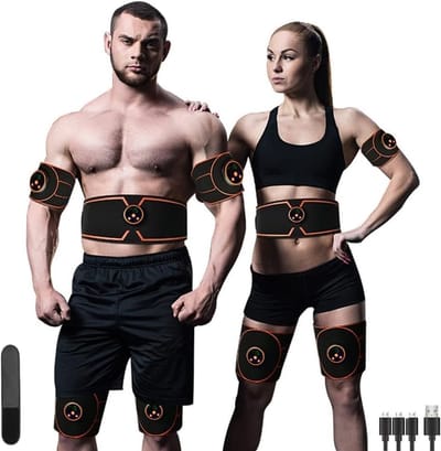 Elektrostimulator voor spieren - 5 stuks EMS buikriem - elektrostimulatie, stimulator voor buiktraining, voor dames, heren, buik/arm/benen (8 modi + 19 niveaus)