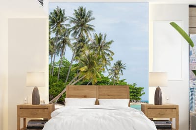 Behang - Fotobehang Palmbomen - Strand - Zomer - Tropisch - Breedte 175 cm x hoogte 240 cm