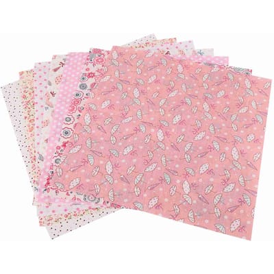 7 pièces Carrés de tissu en coton à fleurs roses Quilting Couture Prédécoupés DIY pour Artisanat Patchwork(S) white