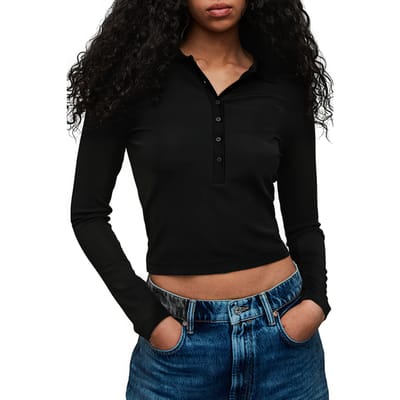 AllSaints Hallie Ls Polo Black Size: 40 | Polo Shirts Outlet | Dames | Zwart