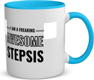Akyol - i am a freaking awesome stepsis koffiemok - theemok - blauw - Zus - de meest geweldigste stiefzus - verjaardagscadeau - verjaardag - cadeau - cadeautje voor zus - zus artikelen - kado - geschenk - gift - 350 ML inhoud