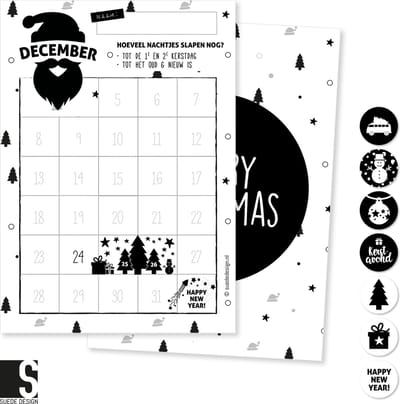 December aftelposter | Kerst en Oud&Nieuw | Suede design aftelkalender A4
