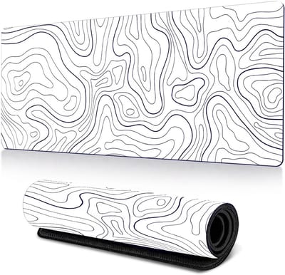 longziming -Witte Muismat met Topografisch Design – 80×30 cm – Antislip Basis – Comfortabele Polsbeweging – Slijtvast Oppervlak – Geschikt voor Thuis & Kantoor