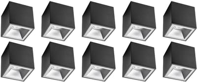 Opbouwspot 10 Pack - Pragmi Cliron Pro - GU10 Fitting - Opbouw Vierkant - Mat Zwart/Zilver - Aluminium - Verdiept - Ø90mm