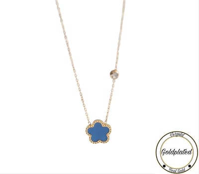 RVS Klaver Ketting | Goldplated | 45+7 | Blauw | Geluk | Klavertje vier | Dames Cadeau | Soraro | Chain | Dames Ketting |