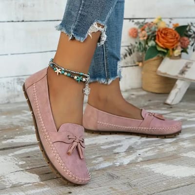 Herfst Gestikte Dames Platte Loafers Korenaar Decoratie Lichtgewicht Comfortabel Zachte Dames Platte Schoenen 39 roze