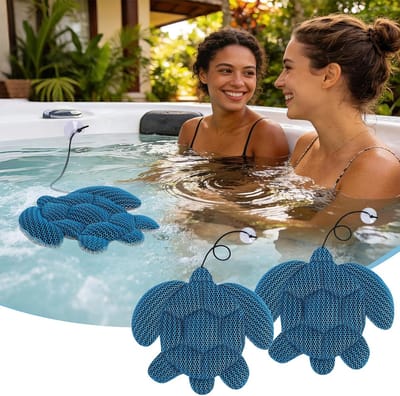 KZQ Drijvende spons voor het absorberen van vuil en vet – Hot tub-reiniger – Spa-spons – Hot tub-skimmer in schildpadvorm – Zwembadreiniger – Set van 2 – Herbruikbaar en wasbaar – Houdt het water schoon en helder – Geschikt voor hot tubs en zwembaden