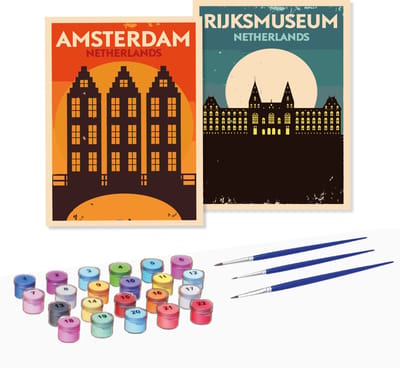Rubye® Mini Schilderen op Nummer - Amsterdam - Inclusief Verf en Penselen - Volwassenen & kinderen - 15x20cm