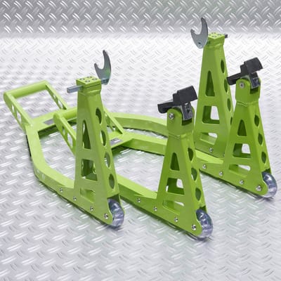 Datona® MotoGP Paddockstand Set - Motorstandaard Voor- & Achterwiel 500 kg - Kawasaki Groen - Lichtgewicht 7 kg - Universele Adapters