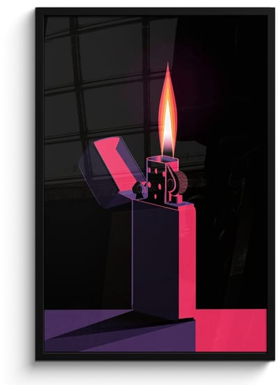 Poster in lijst - Fotolijst 60x90 cm - Posters - Aansteker - Vlam - Donker - Posterlijst zwart - Decoratie - Wanddecoratie woonkamer - Muurdecoratie slaapkamer