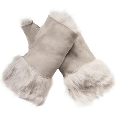 Womens Shearling Wanten Vingerloze manchetten Toscana Suède Schapenvacht Bont