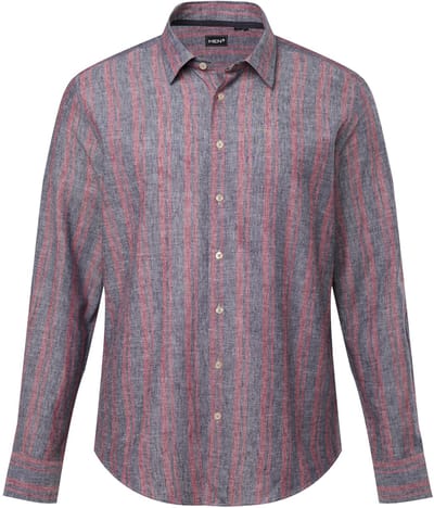 Men Plus - Heren - Overhemd van linnenmix lange mouwen kentkraag strepen - Ochtend blauw - Maat L