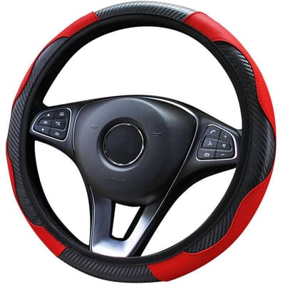 Auto Stuurhoes Anti Slip PU Lederen Stuurhoezen Geschikt 37-38 cm Koolstofvezel Auto Decoratio auto Accessoires rood