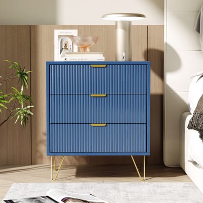 Ladekast met 3 laden, slaapkamerkast, nachtkastje, nachtkastje, dressoir, kledingkast voor slaapkamer, woonkamer, 60 x 40 x 70 cm, blauw