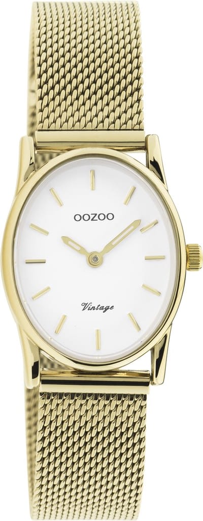OOZOO Vintage series - goudkleurige horloge met goudkleurige metalen mesh armband - C20258