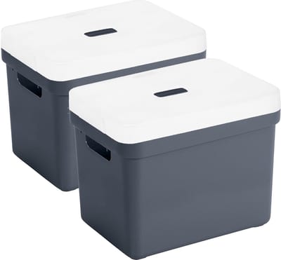 Sunware Opbergboxen met transparante deksel - 2x stuks - kastmanden - donkerblauw - 18 liter - kunststof - 35 x 25 x 24 cm - Opbergers