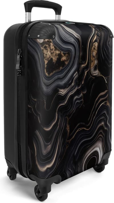 NoBoringSuitcases.com® - Handbagage koffer lichtgewicht - Zwarte reiskoffer trolley - Rolkoffer met wieltjes - Marmer zwart - Past binnen 55x40x20 en 55x35x25 - Suitcase cabin - Carry on koffertje - Flightcase