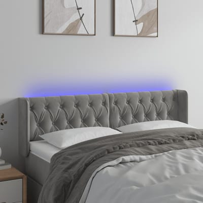 vidaXL - Hoofdbord - LED - 147x16x78/88 - cm - fluweel - lichtgrijs