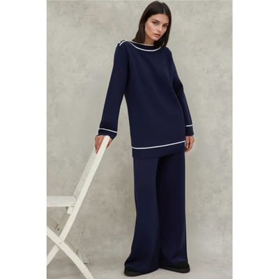 Knopen Gedetailleerde Trui & Wijde Pantalon Co-ord Set