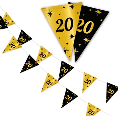 LUQ - 20 Jaar - Slinger - Leeftijd - Versiering - Verjaardag - decoratie - Feest - Hangdecoratie - Goud/Zwart