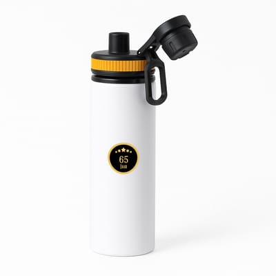 Hacebo® - 65 jaar waterfles met draaidop oranje - iemand die 65 jaar is geworden of 65 jaar lang een relatie hebben of getrouwd zijn - verjaardagscadeau - verjaardag - cadeau - kado - geschenk - gift - relatie - water fles - 850ML