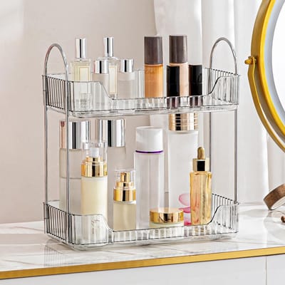 Makeup Organizer met 2 Lagen van Acryl voor Cosmetica, Huidverzorging en Make-upaccessoires, Ideaal voor Lippenstift, Nagelverzorging en Parfum in Slaapkamer of Keuken