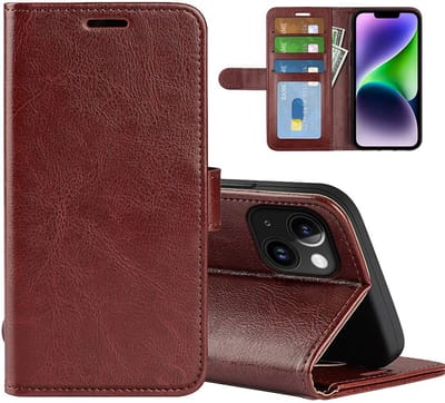 MobyDefend Hoesje - Geschikt voor iPhone 15 - Wallet Book Case (Sluiting Achterkant) - Bruin