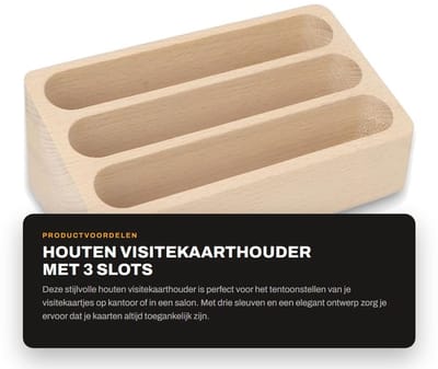 Dailygoods- Visitekaarthouder 3 Sleuven - Beukenhout - Stabiele Displayteller - Kantoor/Salon - Tafelblad - Gekanteld Ontwerp - Kaartjeshouder