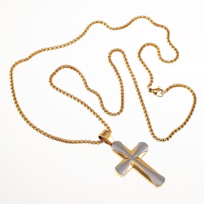 65cm Jasseron Ketting + Kruishanger Heren - Stalen Goudkleur-Zilverkleur