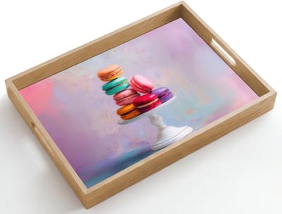 Dienblad hout 50x35 cm - Schootdienblad - Macarons - Schaal - Pastel - Kleurrijk - Borrelplank rechthoek - Plateau dienbladen