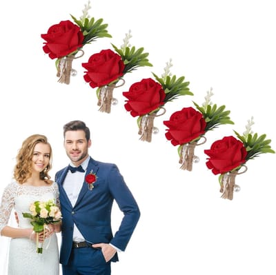 Kunstmatige Corsage Set - Nep Rozen - Feestelijke Decoratie - Levensechte Koreaanse Stijl - 13x8cm - Rood