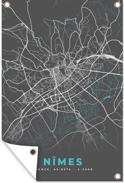 Muurdecoratie Frankrijk - Stadskaart - Kaart - Plattegrond - Nîmes - 120x180 cm - Tuinposter - Tuindoek