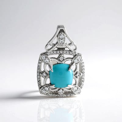 Cavill - Elegante 925 Sterling Zilver Hanger - Turkoois 1,24 ct - Cambodjaanse Zirkonia's - Filigraan Design - 22x14 mm